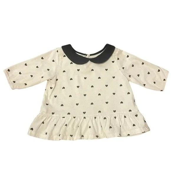 18-24 Months Children's Place Peter Pan Collar Heart Polka Dot Peplum Shirt - Picture 1 of 3